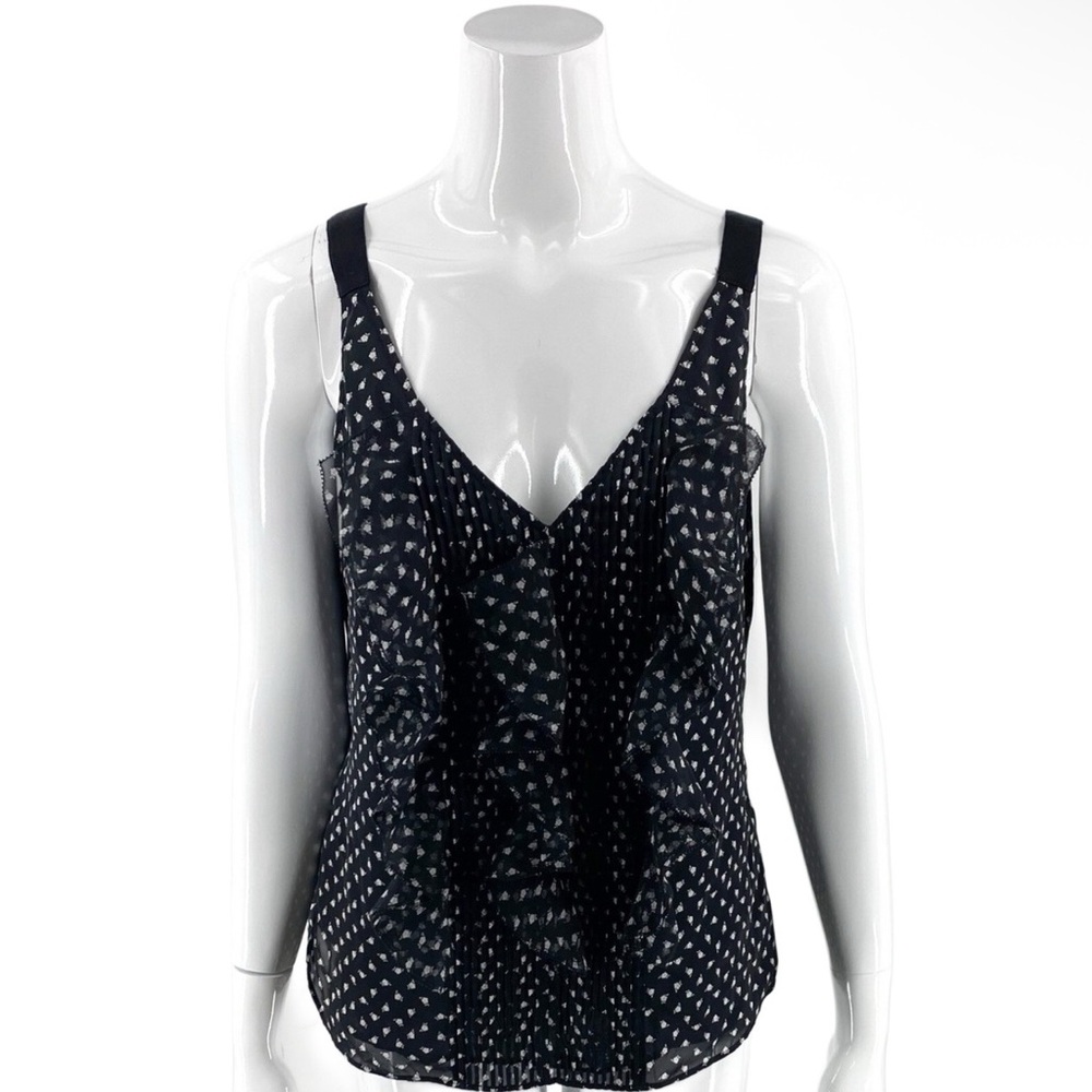 White house black market floral print ruffle front sleeveless blouse NWOT medium